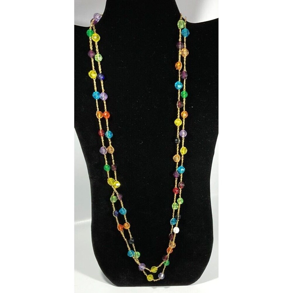 Vintage Necklace Multicolor Station Beads Gold Tone Chain w/ Beads Length 30" - Picture 3 of 7